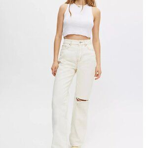 BDG Loose Straight Jean Size 27 – Cream Ivory Denim Brown Stitch – Distressed